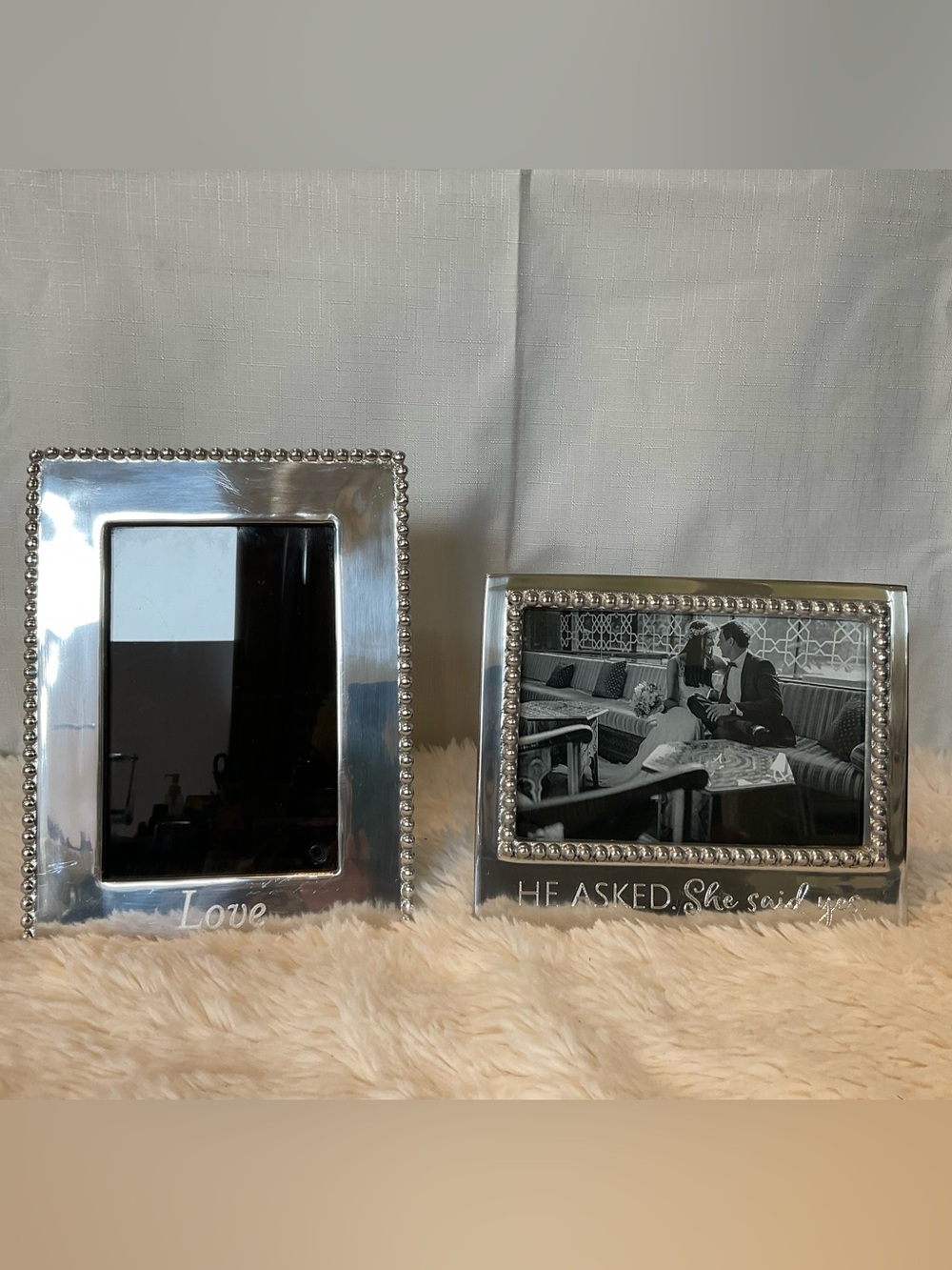 Mariposa Silver Beaded Love Photo Frame Duo